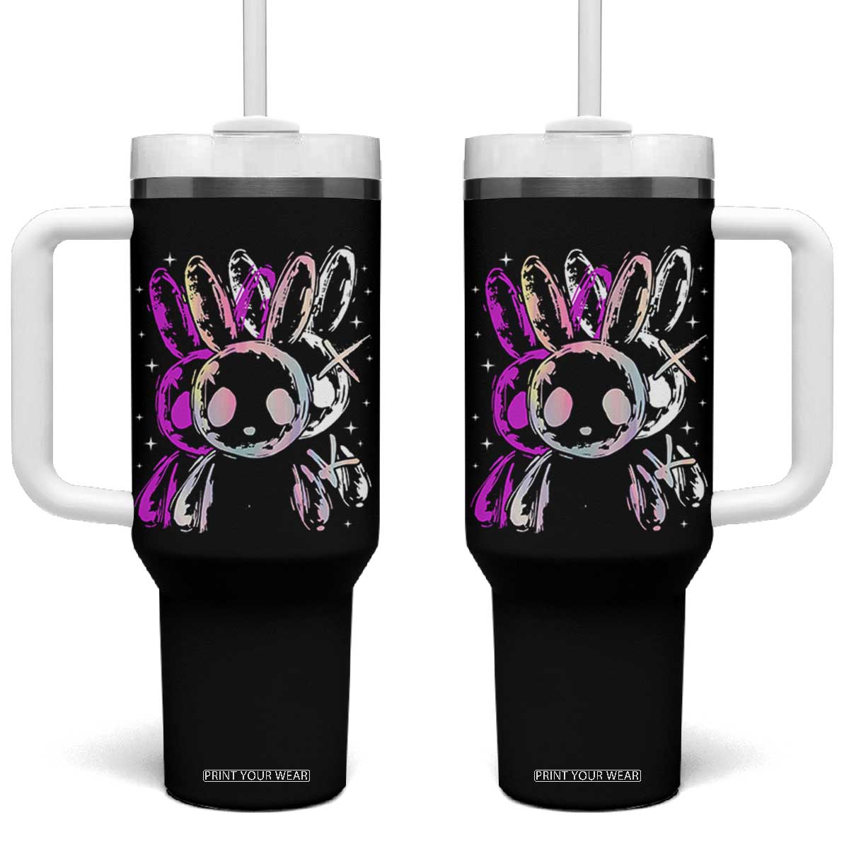 Horror Cute Bunny Rabbit Tumbler With Handle Horror Aesthetic TS12 One Size: 40 oz Black Print Your Wear