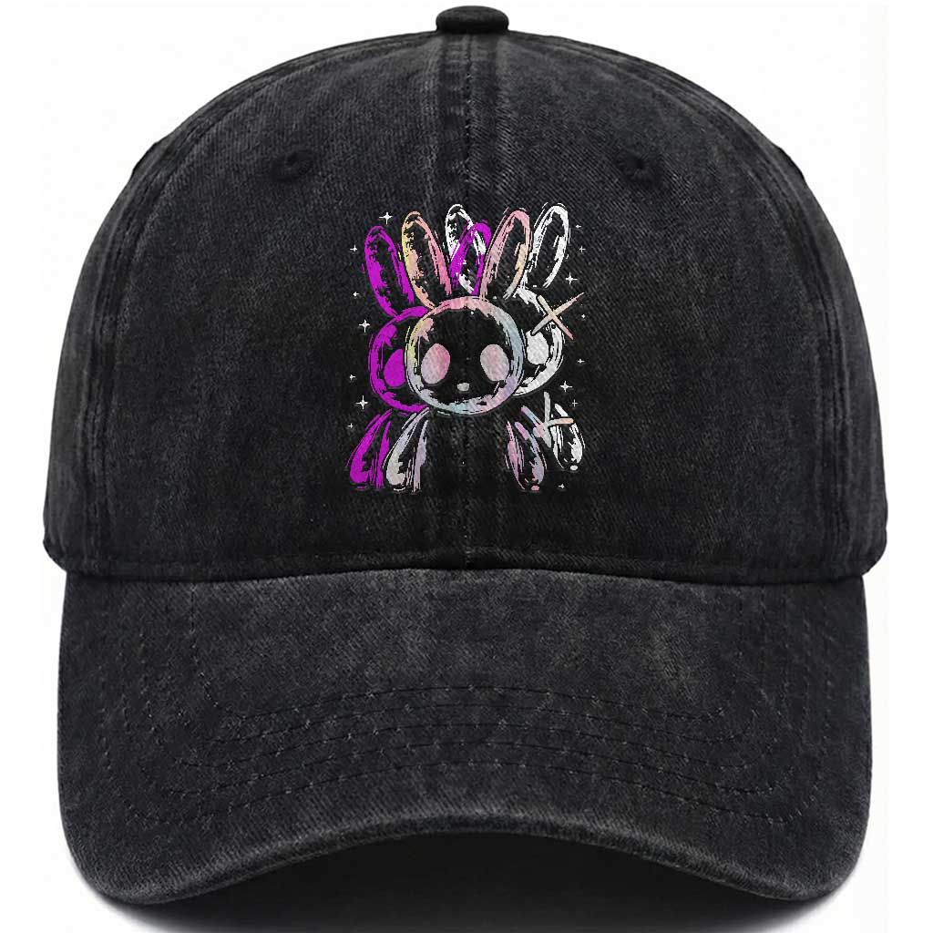 Horror Cute Bunny Rabbit Washed Cotton Baseball Cap Horror Aesthetic TS12 Print Your Wear