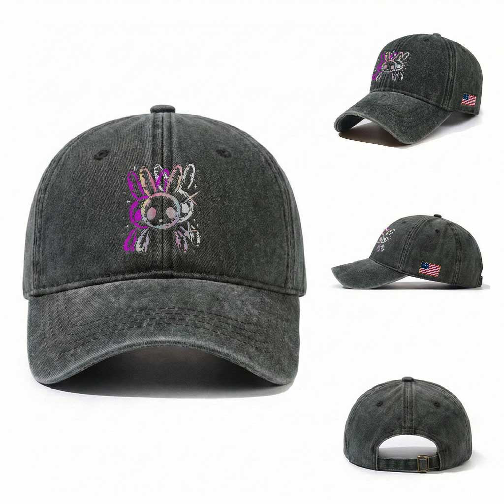 Horror Cute Bunny Rabbit Washed Cotton Baseball Cap Horror Aesthetic TS12 Washed Cap Universal Fit Dark Green Print Your Wear