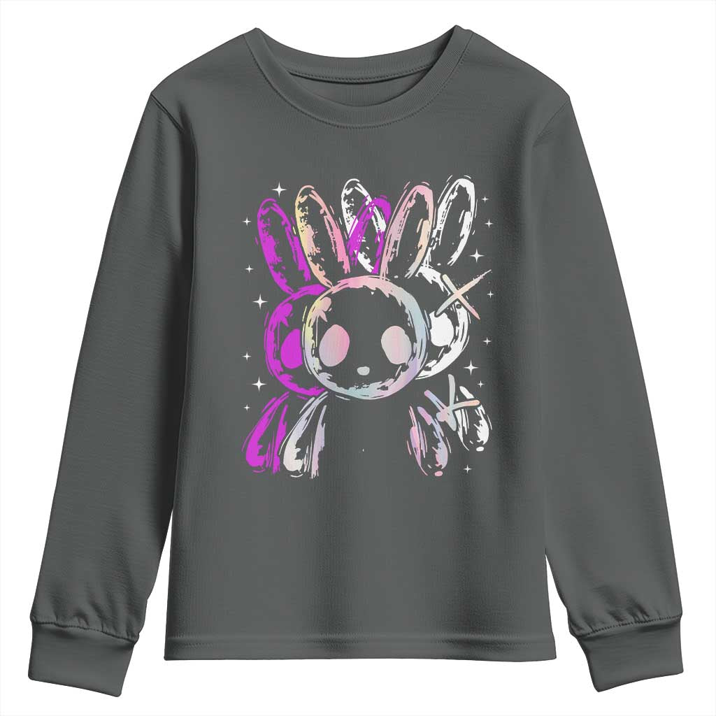 Horror Cute Bunny Rabbit Youth Sweatshirt Horror Aesthetic TS12 Dark Heather Print Your Wear