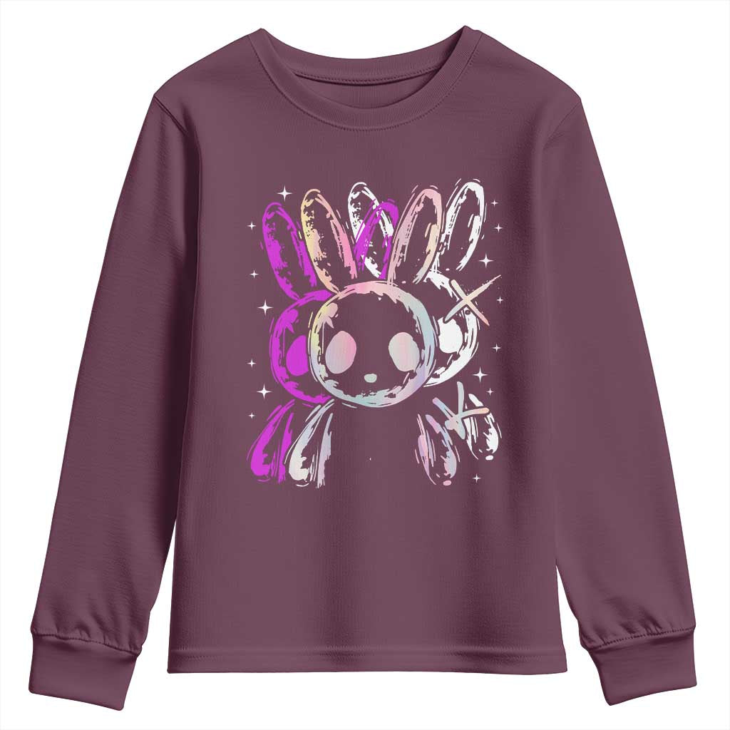 Horror Cute Bunny Rabbit Youth Sweatshirt Horror Aesthetic TS12 Maroon Print Your Wear