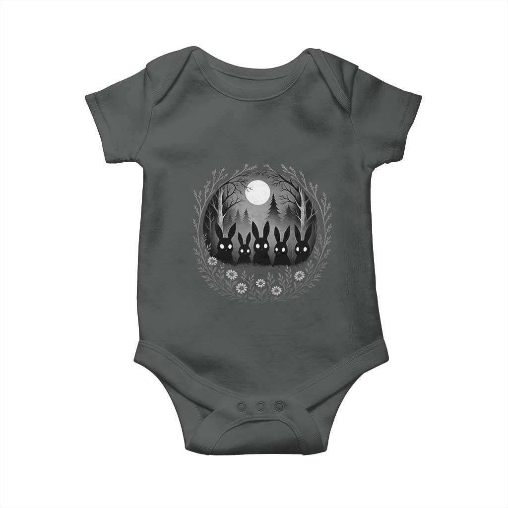 Creepy Cute Bunny Rabbits Baby Onesie Dark Horror Aesthetic TS12 Dark Heather Print Your Wear