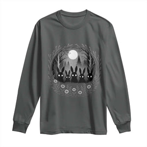 Creepy Cute Bunny Rabbits Long Sleeve Shirt Dark Horror Aesthetic TS12 Dark Heather Print Your Wear