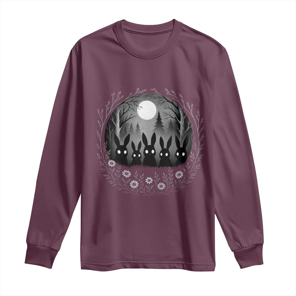 Creepy Cute Bunny Rabbits Long Sleeve Shirt Dark Horror Aesthetic TS12 Maroon Print Your Wear