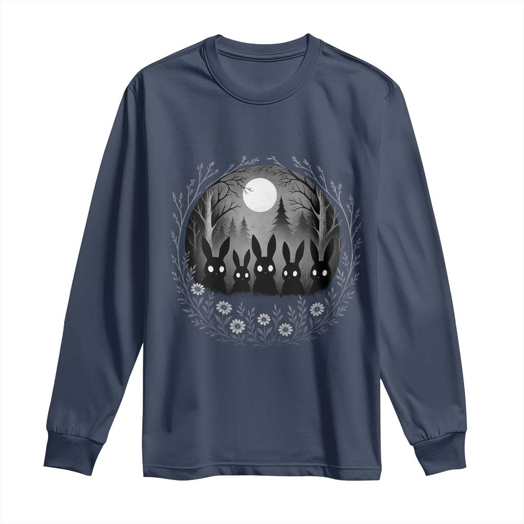 Creepy Cute Bunny Rabbits Long Sleeve Shirt Dark Horror Aesthetic TS12 Navy Print Your Wear