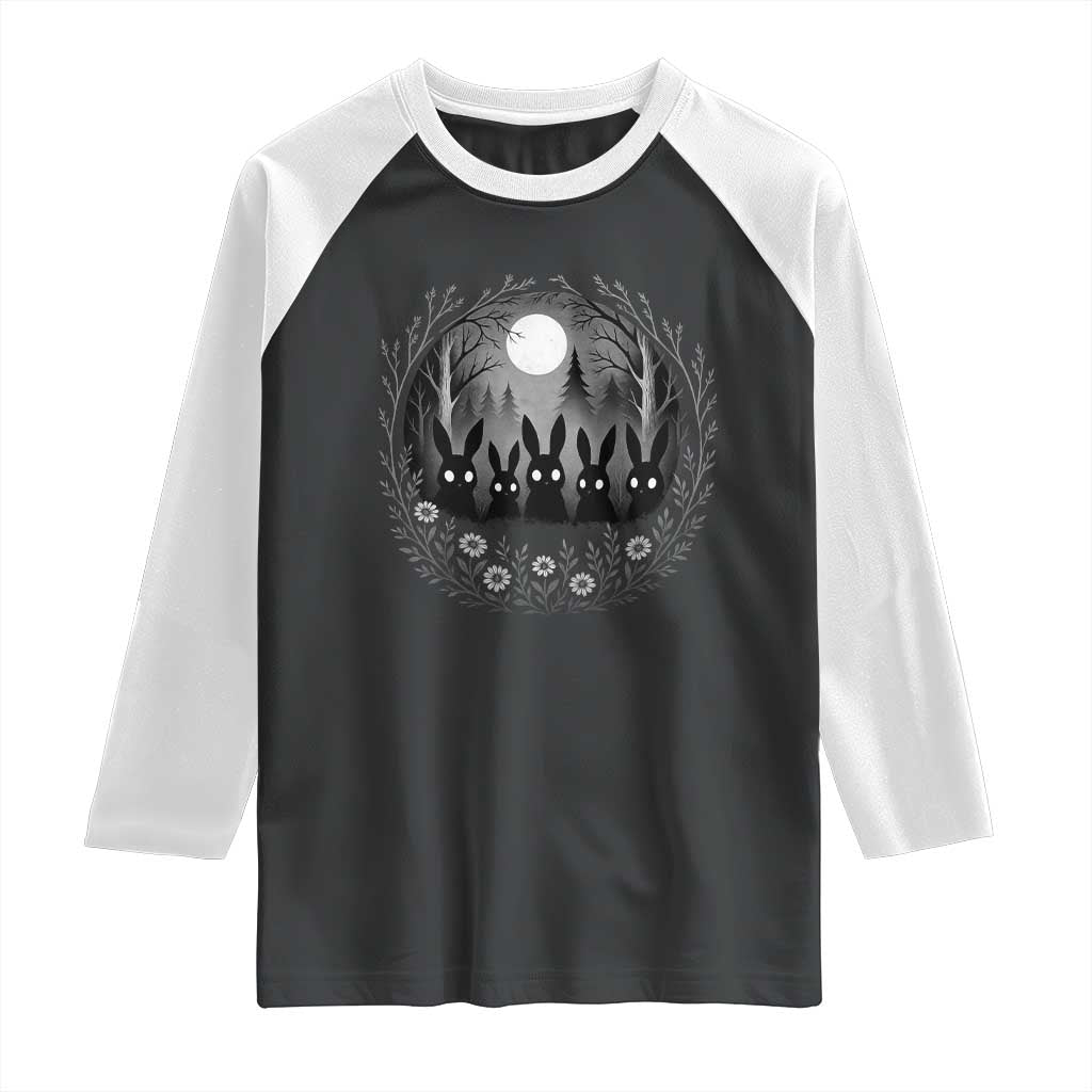 Creepy Cute Bunny Rabbits Raglan Shirt Dark Horror Aesthetic TS12 Black White Print Your Wear