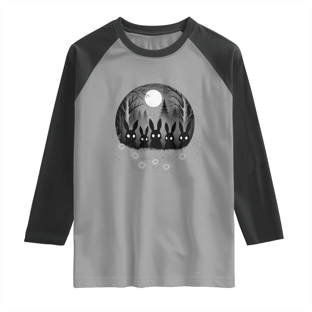 Creepy Cute Bunny Rabbits Raglan Shirt Dark Horror Aesthetic TS12 Sport Gray Black Print Your Wear