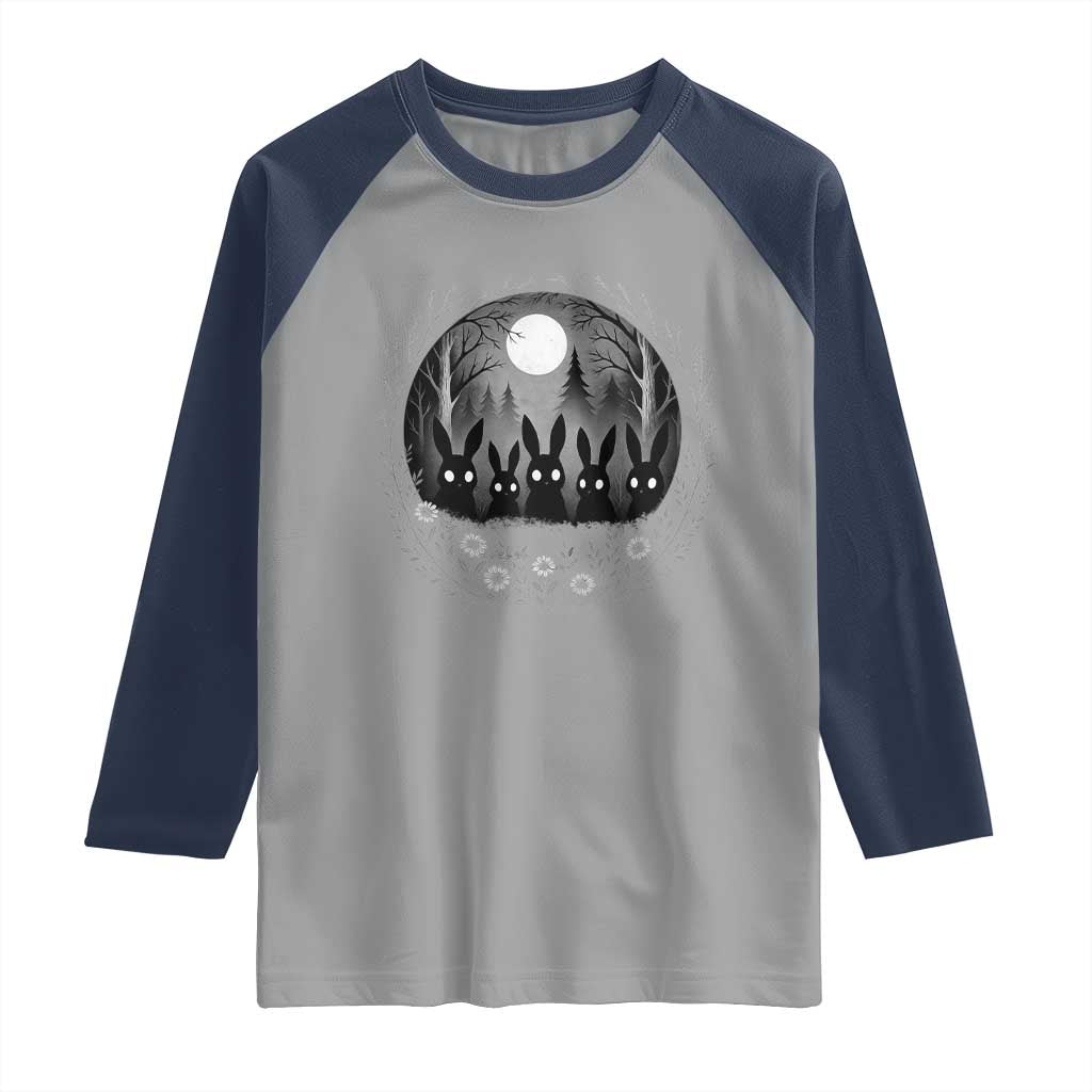 Creepy Cute Bunny Rabbits Raglan Shirt Dark Horror Aesthetic TS12 Sport Gray Navy Print Your Wear