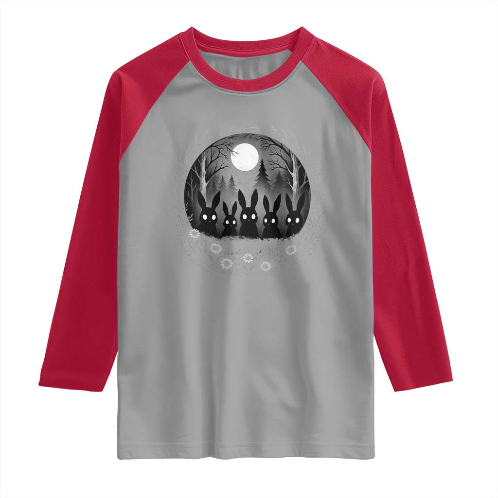 Creepy Cute Bunny Rabbits Raglan Shirt Dark Horror Aesthetic TS12 Sport Gray Red Print Your Wear