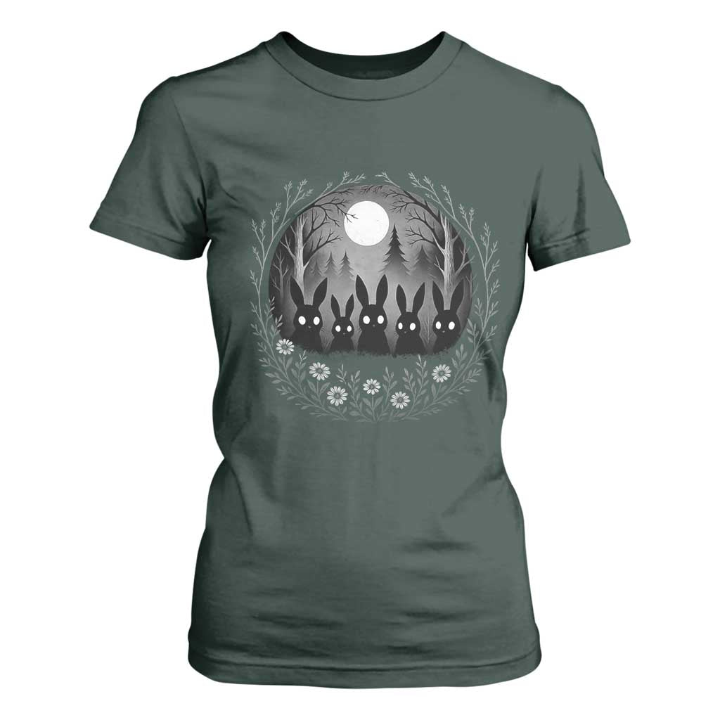 Creepy Cute Bunny Rabbits T Shirt For Women Dark Horror Aesthetic TS12 Dark Forest Green Print Your Wear