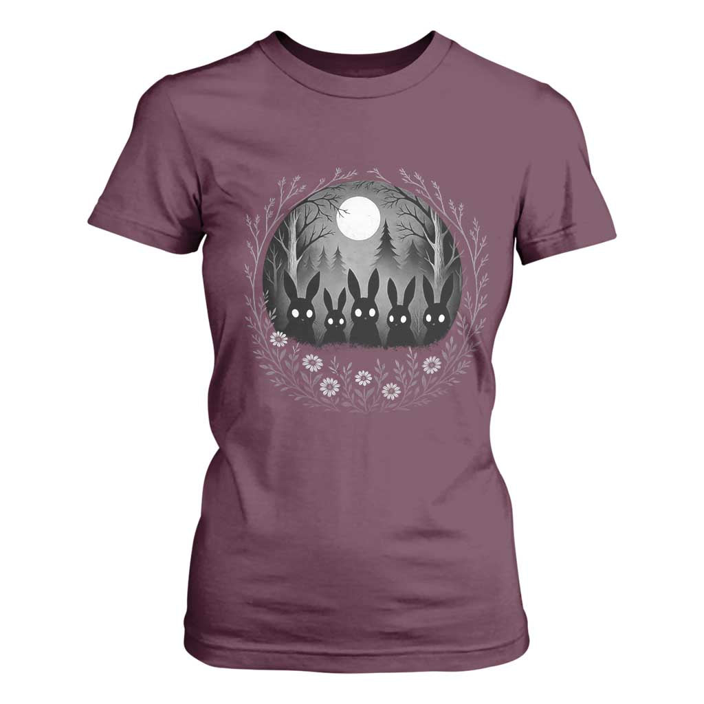 Creepy Cute Bunny Rabbits T Shirt For Women Dark Horror Aesthetic TS12 Maroon Print Your Wear