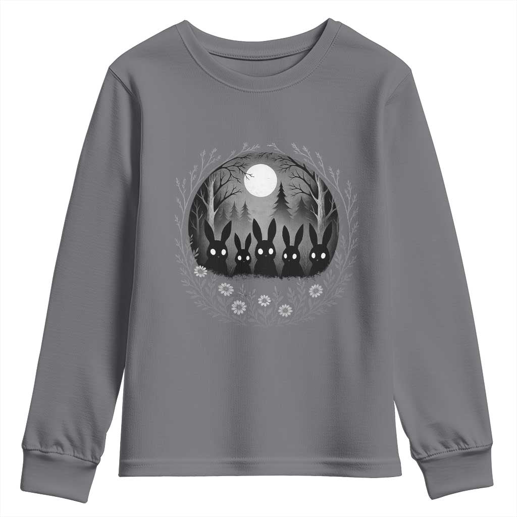 Creepy Cute Bunny Rabbits Youth Sweatshirt Dark Horror Aesthetic TS12 Charcoal Print Your Wear