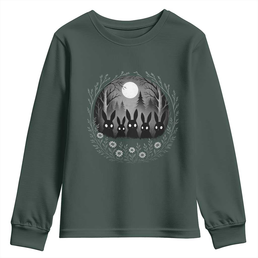 Creepy Cute Bunny Rabbits Youth Sweatshirt Dark Horror Aesthetic TS12 Dark Forest Green Print Your Wear