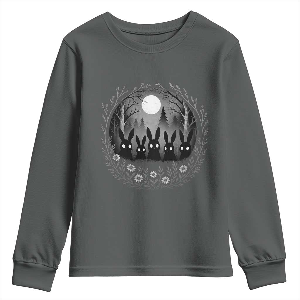 Creepy Cute Bunny Rabbits Youth Sweatshirt Dark Horror Aesthetic TS12 Dark Heather Print Your Wear