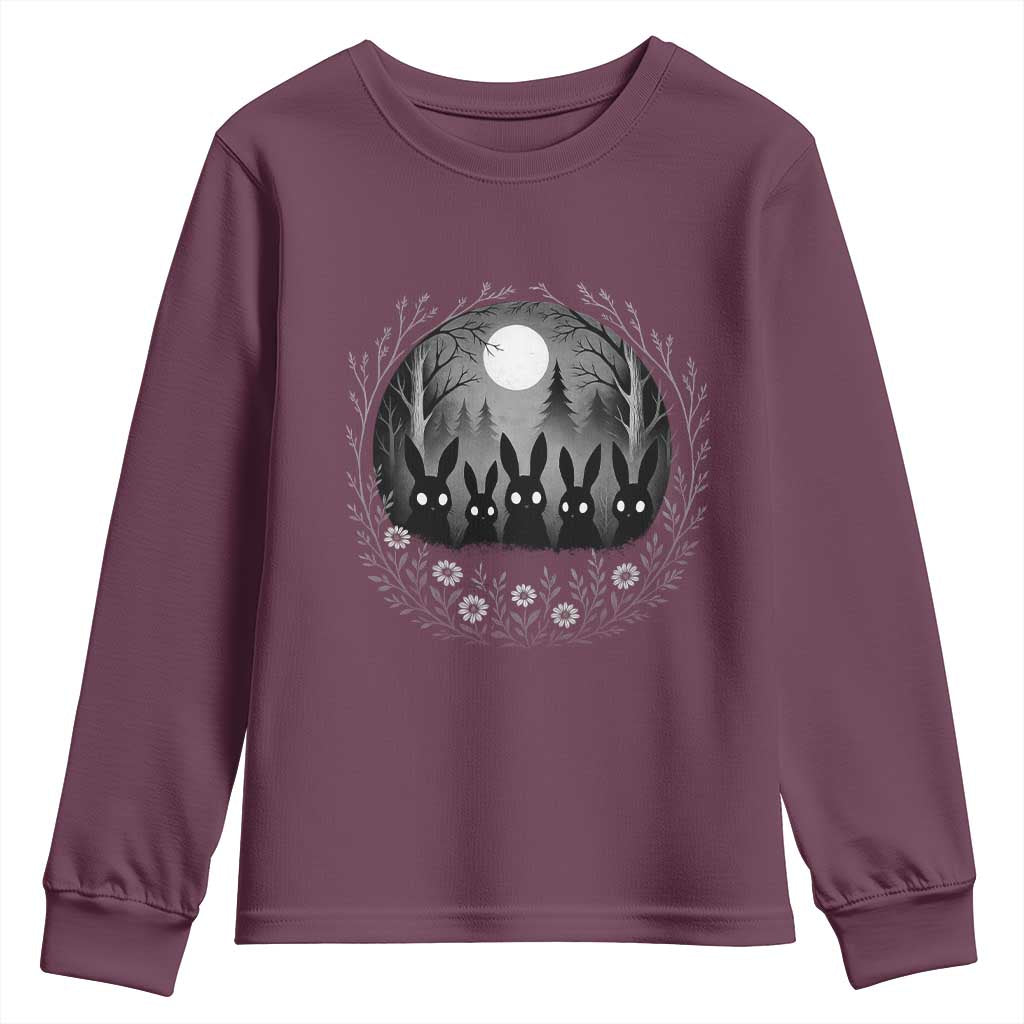 Creepy Cute Bunny Rabbits Youth Sweatshirt Dark Horror Aesthetic TS12 Maroon Print Your Wear