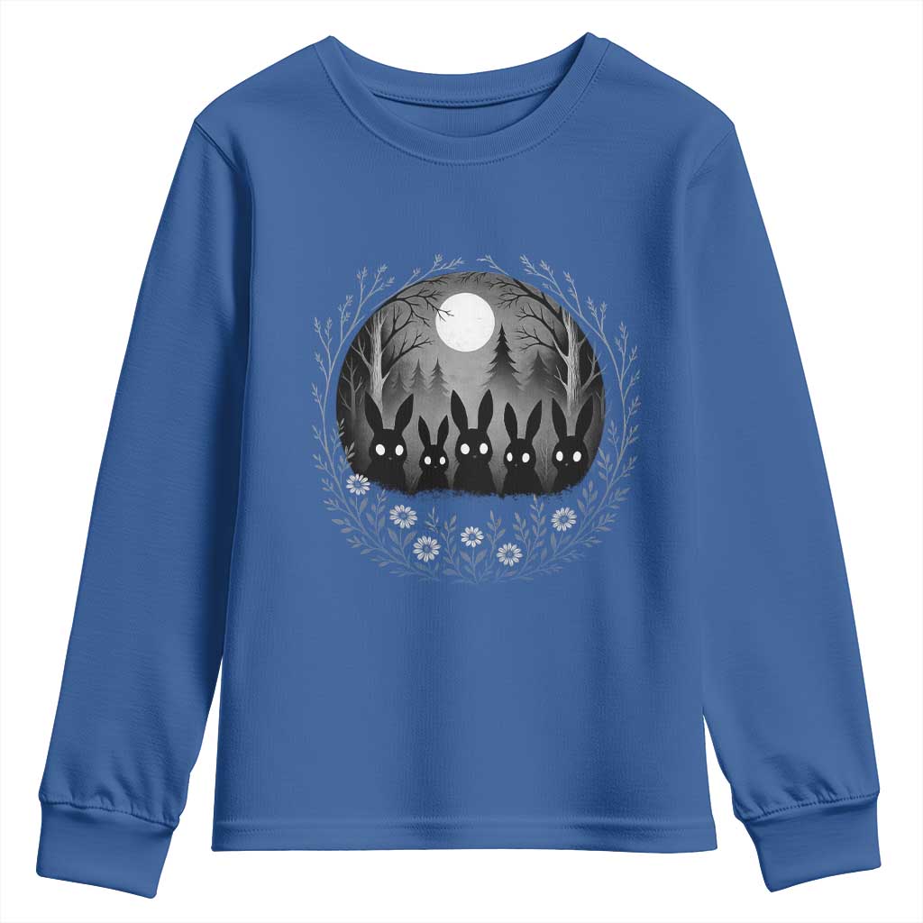 Creepy Cute Bunny Rabbits Youth Sweatshirt Dark Horror Aesthetic TS12 Royal Blue Print Your Wear