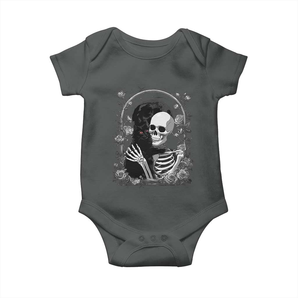 Funny Full Moon Horror Art Baby Onesie Skeleton Hug Maine Coon Cat TS12 Dark Heather Print Your Wear