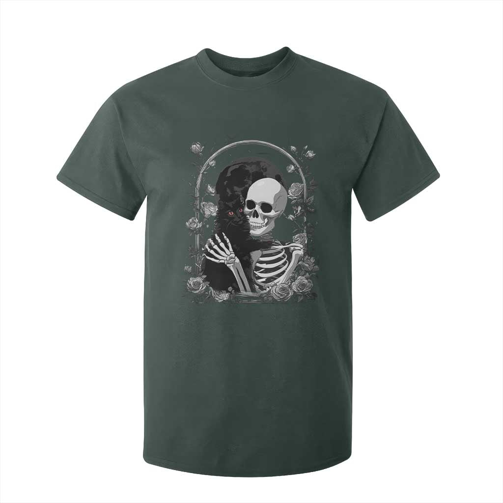Funny Full Moon Horror Art T Shirt For Kid Skeleton Hug Maine Coon Cat TS12 Dark Forest Green Print Your Wear