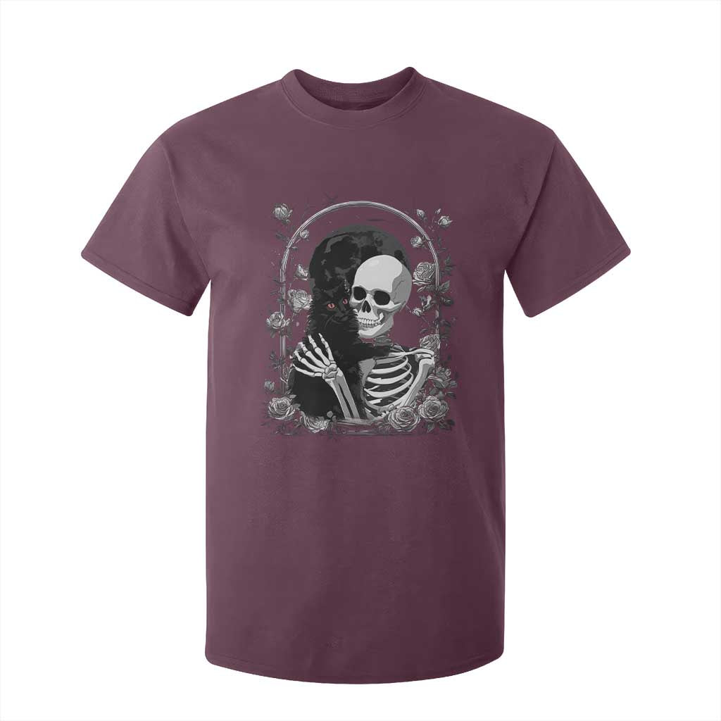 Funny Full Moon Horror Art T Shirt For Kid Skeleton Hug Maine Coon Cat TS12 Maroon Print Your Wear