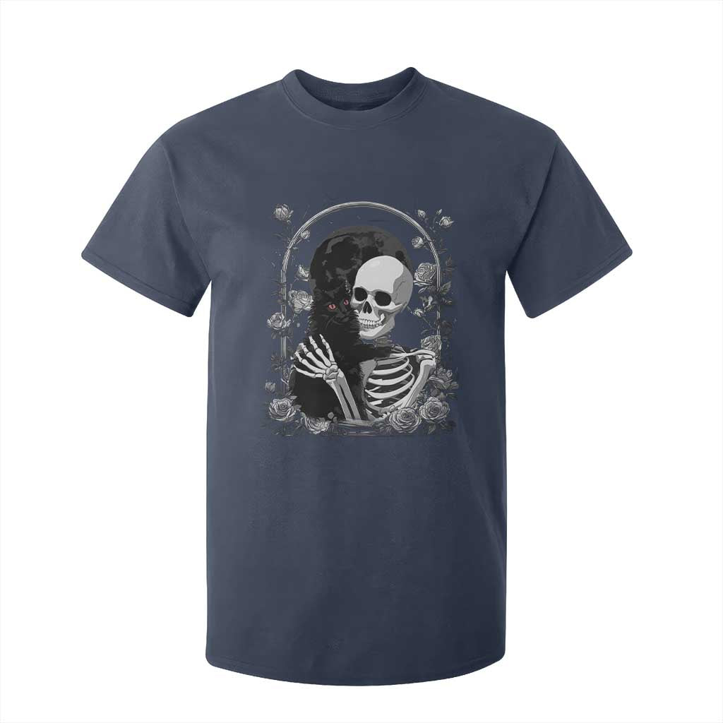 Funny Full Moon Horror Art T Shirt For Kid Skeleton Hug Maine Coon Cat TS12 Navy Print Your Wear