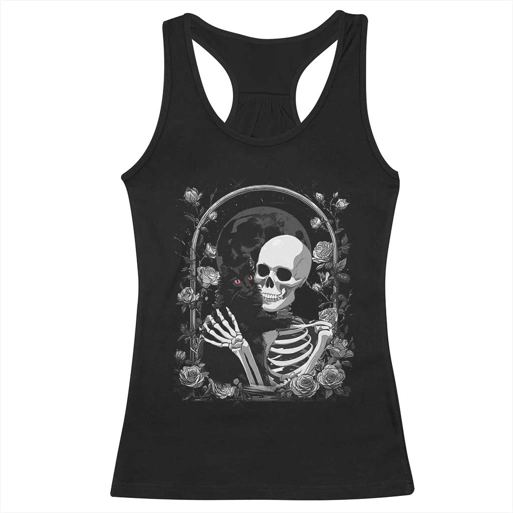 Funny Full Moon Horror Art Racerback Tank Top Skeleton Hug Maine Coon Cat TS12 Black Print Your Wear