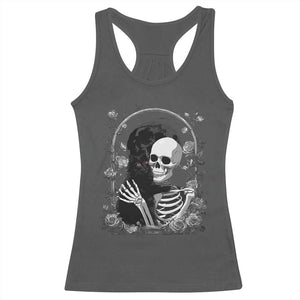 Funny Full Moon Horror Art Racerback Tank Top Skeleton Hug Maine Coon Cat TS12 Dark Heather Print Your Wear