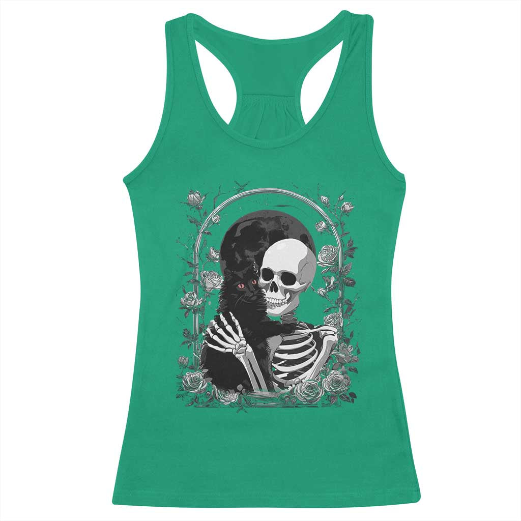Funny Full Moon Horror Art Racerback Tank Top Skeleton Hug Maine Coon Cat TS12 Irish Green Print Your Wear