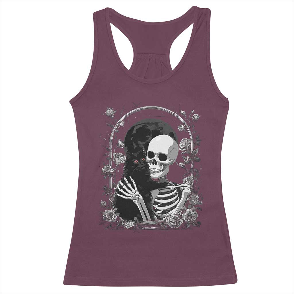Funny Full Moon Horror Art Racerback Tank Top Skeleton Hug Maine Coon Cat TS12 Maroon Print Your Wear
