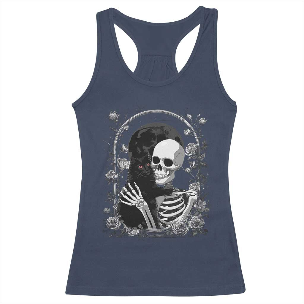 Funny Full Moon Horror Art Racerback Tank Top Skeleton Hug Maine Coon Cat TS12 Navy Print Your Wear
