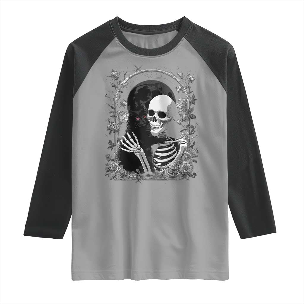 Funny Full Moon Horror Art Raglan Shirt Skeleton Hug Maine Coon Cat TS12 Sport Gray Black Print Your Wear