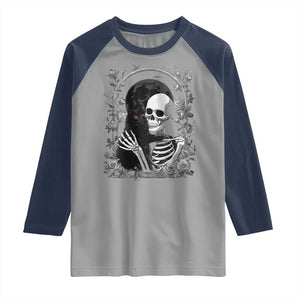 Funny Full Moon Horror Art Raglan Shirt Skeleton Hug Maine Coon Cat TS12 Sport Gray Navy Print Your Wear