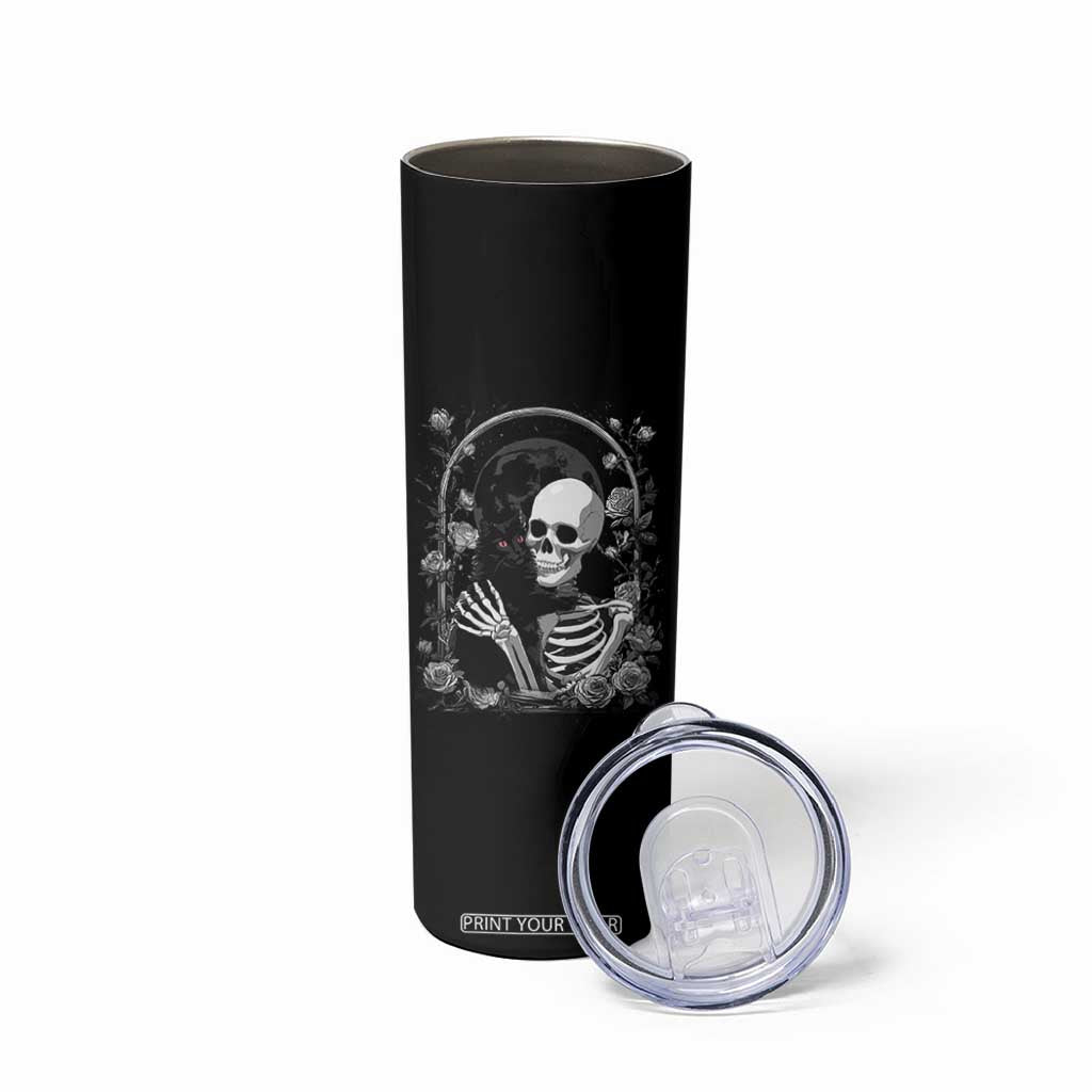 Funny Full Moon Horror Art Skinny Tumbler Skeleton Hug Maine Coon Cat TS12 Print Your Wear