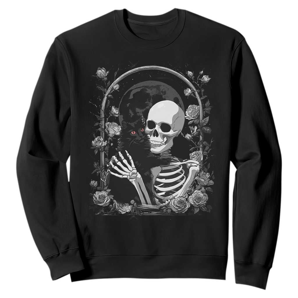 Funny Full Moon Horror Art Sweatshirt Skeleton Hug Maine Coon Cat TS12 Black Print Your Wear