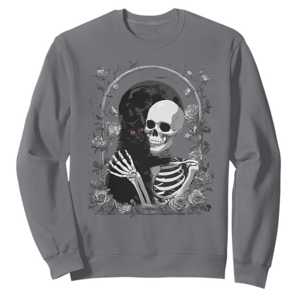 Funny Full Moon Horror Art Sweatshirt Skeleton Hug Maine Coon Cat TS12 Charcoal Print Your Wear