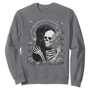 Funny Full Moon Horror Art Sweatshirt Skeleton Hug Maine Coon Cat TS12 Charcoal Print Your Wear