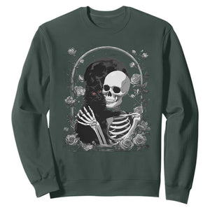 Funny Full Moon Horror Art Sweatshirt Skeleton Hug Maine Coon Cat TS12 Dark Forest Green Print Your Wear
