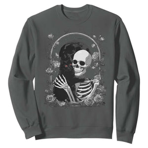 Funny Full Moon Horror Art Sweatshirt Skeleton Hug Maine Coon Cat TS12 Dark Heather Print Your Wear
