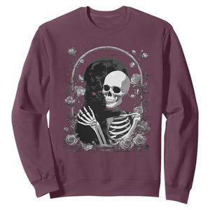 Funny Full Moon Horror Art Sweatshirt Skeleton Hug Maine Coon Cat TS12 Maroon Print Your Wear