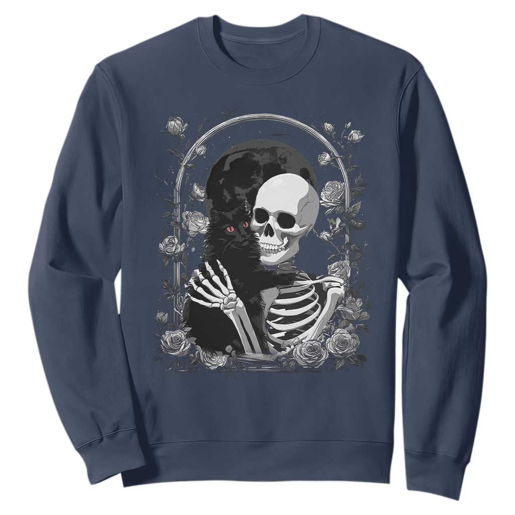 Funny Full Moon Horror Art Sweatshirt Skeleton Hug Maine Coon Cat TS12 Navy Print Your Wear