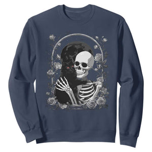 Funny Full Moon Horror Art Sweatshirt Skeleton Hug Maine Coon Cat TS12 Navy Print Your Wear