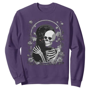 Funny Full Moon Horror Art Sweatshirt Skeleton Hug Maine Coon Cat TS12 Purple Print Your Wear