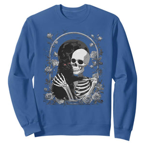 Funny Full Moon Horror Art Sweatshirt Skeleton Hug Maine Coon Cat TS12 Royal Blue Print Your Wear