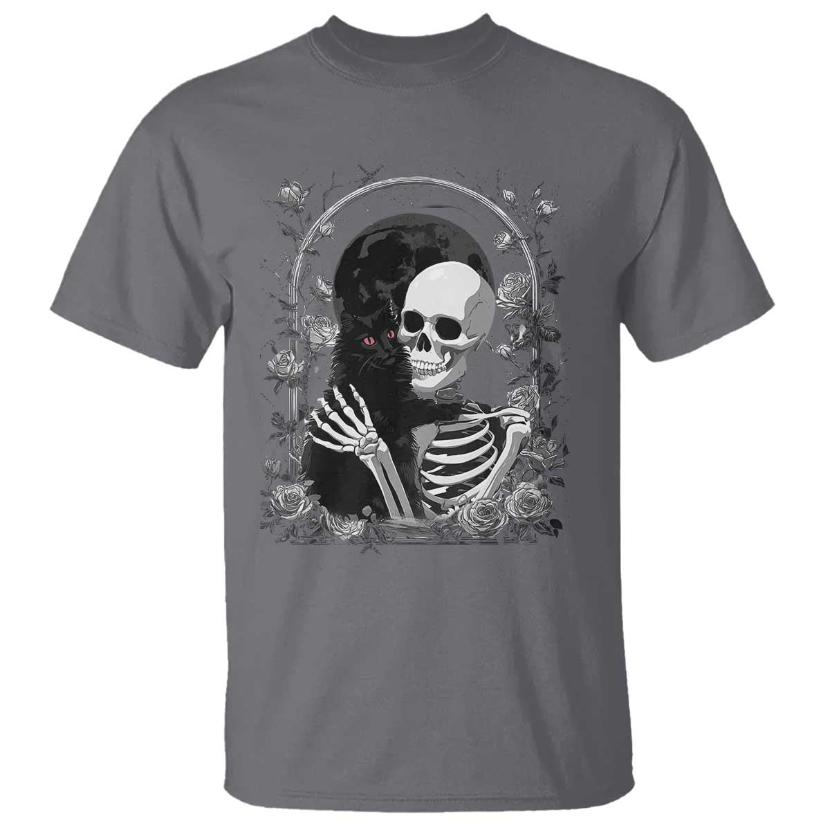 Funny Full Moon Horror Art T Shirt Skeleton Hug Maine Coon Cat TS12 Charcoal Print Your Wear