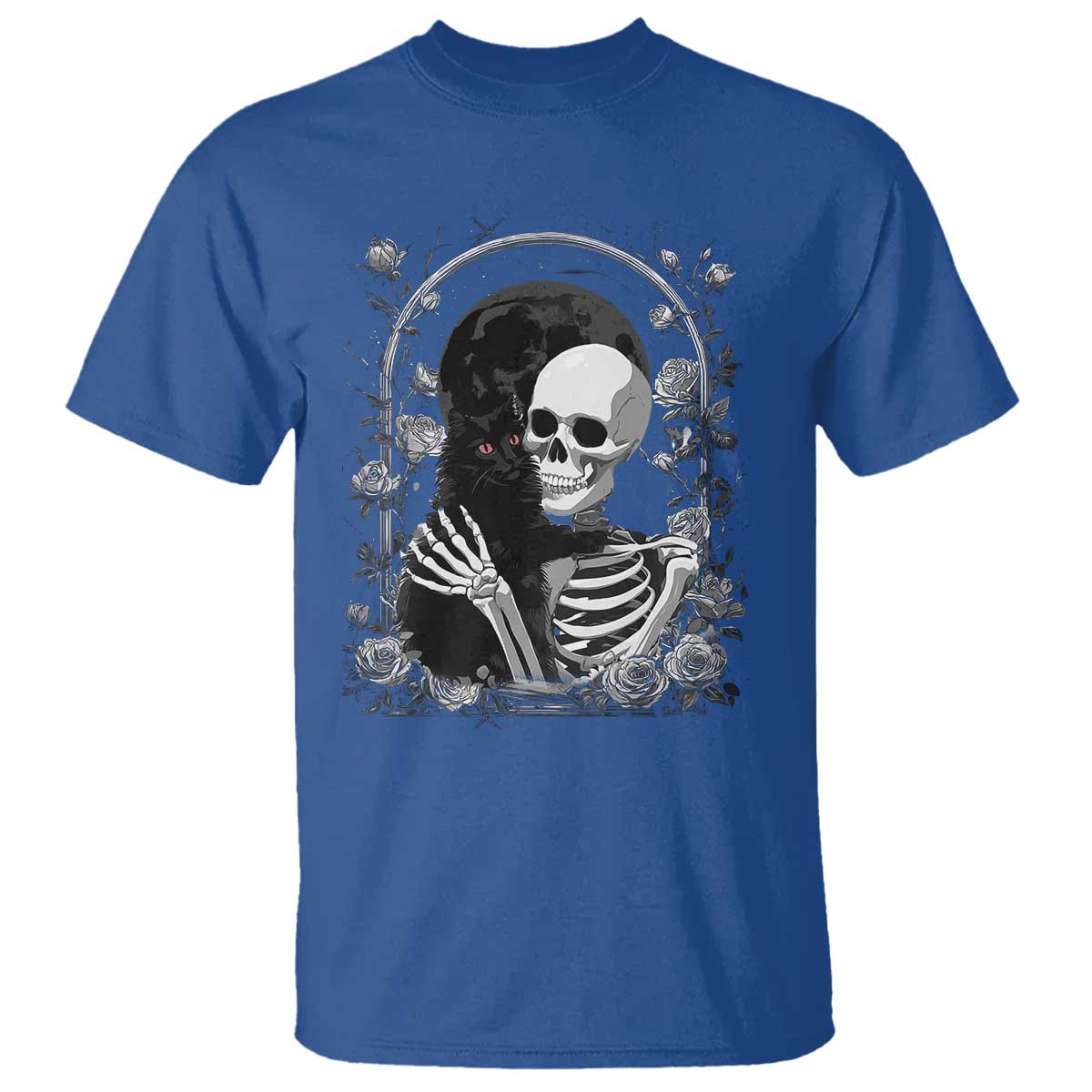 Funny Full Moon Horror Art T Shirt Skeleton Hug Maine Coon Cat TS12 Royal Blue Print Your Wear