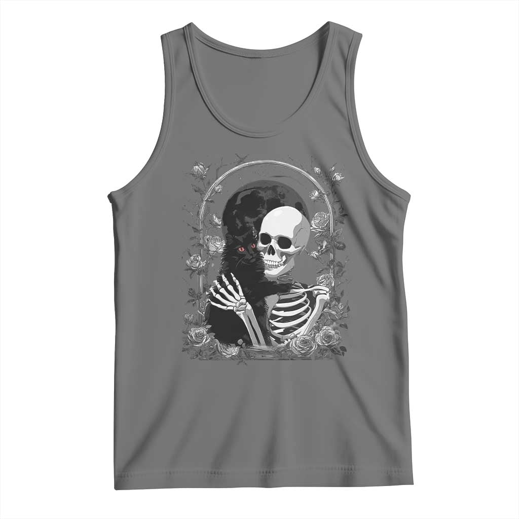 Funny Full Moon Horror Art Tank Top Skeleton Hug Maine Coon Cat TS12 Black Heather Print Your Wear