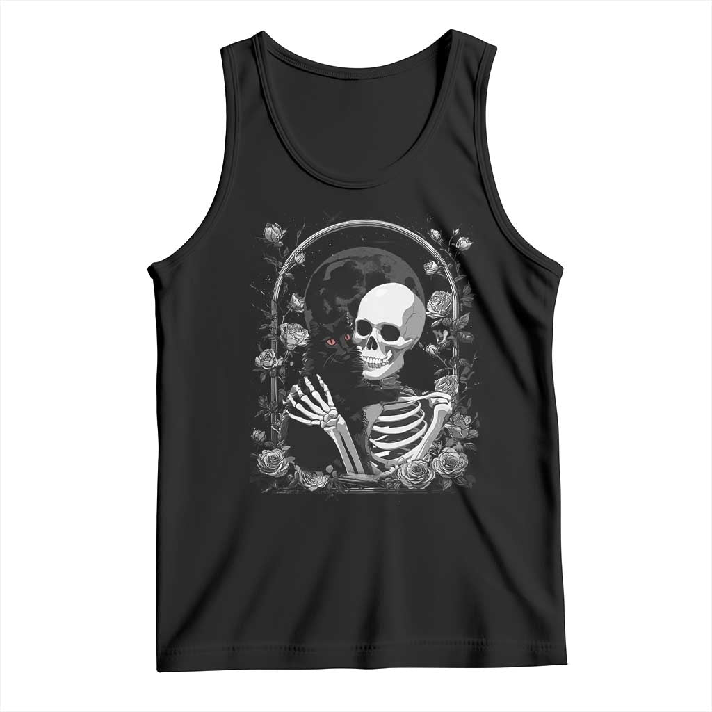 Funny Full Moon Horror Art Tank Top Skeleton Hug Maine Coon Cat TS12 Black Print Your Wear