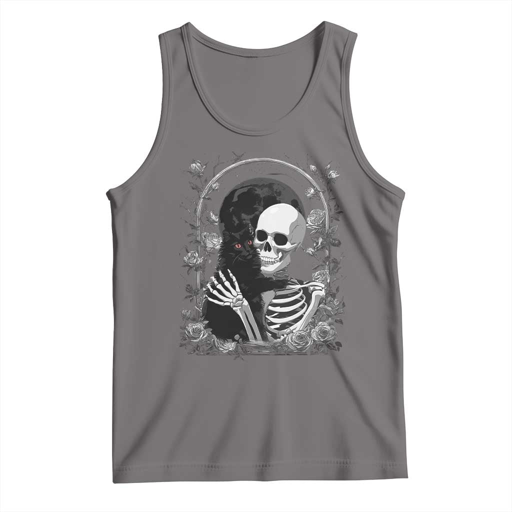 Funny Full Moon Horror Art Tank Top Skeleton Hug Maine Coon Cat TS12 Deep Heather Print Your Wear