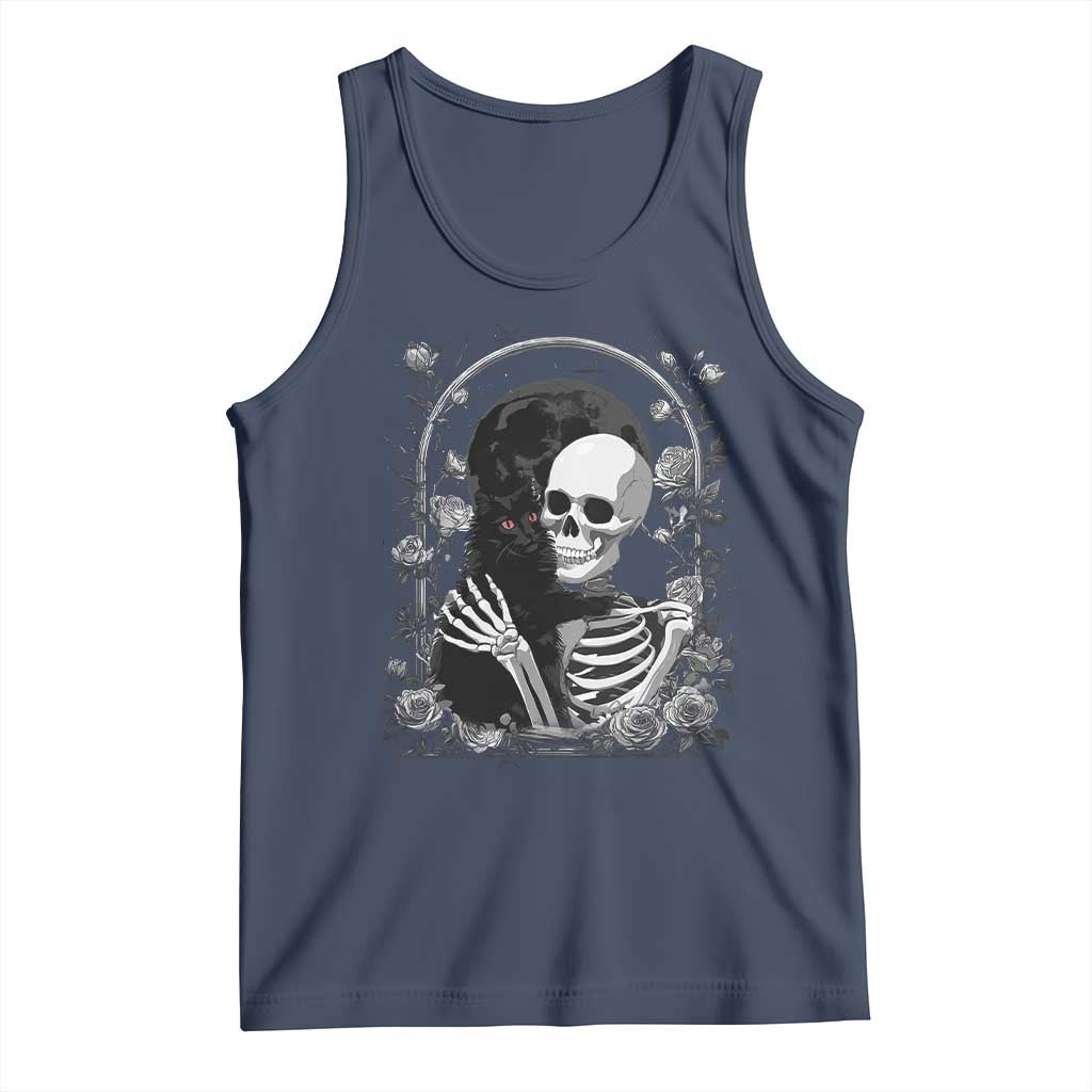 Funny Full Moon Horror Art Tank Top Skeleton Hug Maine Coon Cat TS12 Navy Print Your Wear