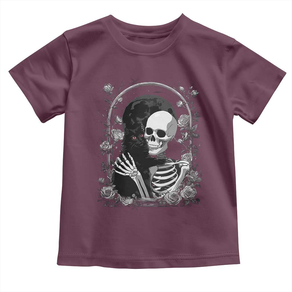 Funny Full Moon Horror Art Toddler T Shirt Skeleton Hug Maine Coon Cat TS12 Maroon Print Your Wear