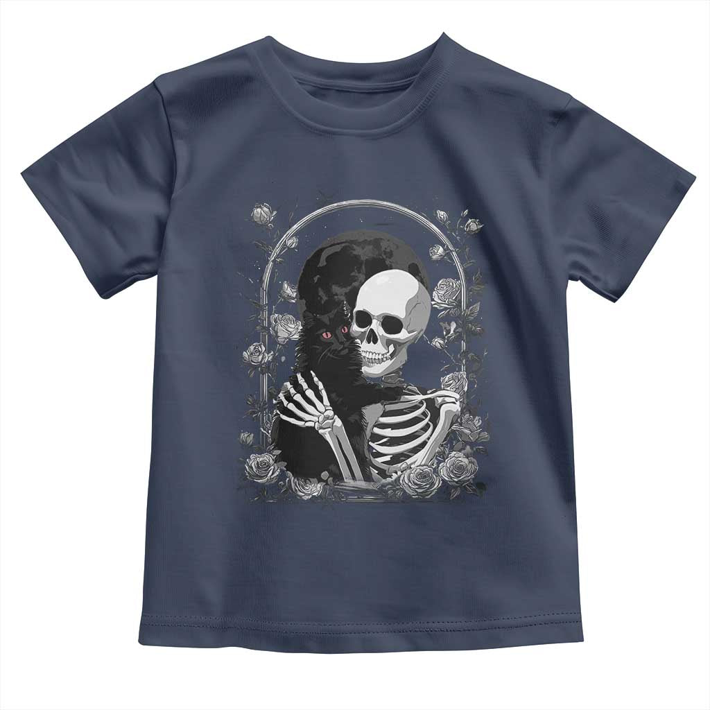 Funny Full Moon Horror Art Toddler T Shirt Skeleton Hug Maine Coon Cat TS12 Navy Print Your Wear